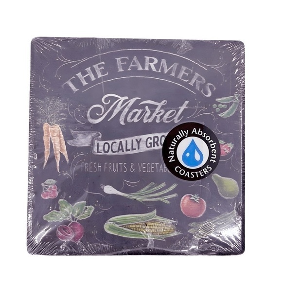 Artist Designed Coaster Set: Farmers Market & Wine Drink Themed Coasters - Picture 2 of 3